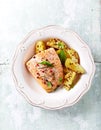 Oven-roasted salmon fillet with baked potatoes Royalty Free Stock Photo