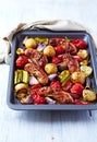 Oven-Roasted Sausages with Autumn Vegetables Royalty Free Stock Photo