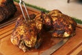 Oven roasted whole chicken on a carvery station Royalty Free Stock Photo