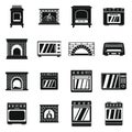 Oven stove fireplace icons set, simple style