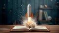 Over book a rocket ready for launch children returning to school. Generative AI