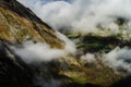 Over the clouds in high mountains, Pyrenees, foggy and cloudy Royalty Free Stock Photo