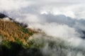 Over the clouds in high mountains, Pyrenees, foggy and cloudy Royalty Free Stock Photo