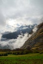 Over the clouds in high mountains, Pyrenees, foggy and cloudy Royalty Free Stock Photo