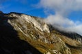 Over the clouds in high mountains, Pyrenees, foggy and cloudy Royalty Free Stock Photo