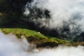 Over the clouds in high mountains, Pyrenees, foggy and cloudy Royalty Free Stock Photo