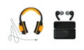 Over-ear Headphones or Earphones as Pair of Loudspeaker Drivers with Cord Vector Set