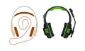 Over-ear Headphones or Earphones as Pair of Loudspeaker Drivers with Cord Vector Set
