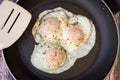 Over-easy eggs with fresh slasa and coffee Royalty Free Stock Photo