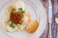 Over-easy eggs with fresh slasa and coffee Royalty Free Stock Photo