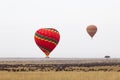 Over the great herds of Africa. Flight in a hot air balloon. Kenya, Africa