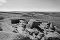 Over jumbled gritstone rocks and acrosss Hathersage Moor