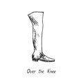 Over the Knee, isolated hand drawn outline doodle, sketch, black and white illustration with inscription Royalty Free Stock Photo