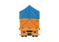Over loaded truck covered with tarpaulin. Rear view. Simple flat illustration.
