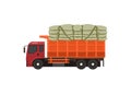 Over loaded truck. Side view. Simple flat illustration. .