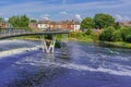 Castleford S-shaped Footbridge Over the Fast Flowing River Aire and Weir.