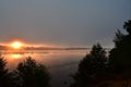 Over the river the appearance of the sun from the horizon sunrise, dawn, fog Royalty Free Stock Photo