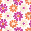 Over-Scaled Bold Retro Graphic Floral Vector Seamless Pattern. Big Simplistic Oversize Hand Drawn Daisies, Abstract