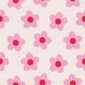 Over-Scaled Bold Retro Graphic Floral Vector Seamless Pattern. Simplistic Oversize Hand Drawn Pink Daisies, Abstract