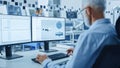 Over the Shoulder: Senior Heavy Industry Engineer Working on Personal Computer, Screen Shows CAD S