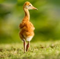 Over the shoulder shot of a sandhill crane chick or colt