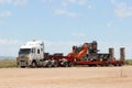 Over Size heavy transport by freight trailer, a road train in Australia Royalty Free Stock Photo