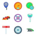 Over speed icons set, cartoon style