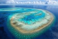 An atoll is a ring-shaped coral reef that encircles a lagoon, often formed from the remnants of a submerged volcanic island Royalty Free Stock Photo