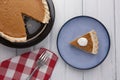 Over view of a plate of pumpkin pie