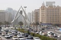 Over View Of Road Traffic And Roundabout Clock Tower