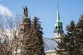 The Bonsecour Chapel steeple and statue of the madonna in Old Montreal Royalty Free Stock Photo