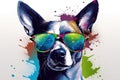 Dog In Sunglasses Realistic With Paint Splatter Abstract Generative AI