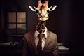 giraffe posing in business suit Generative AI
