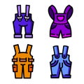 Overalls icons set, outline style
