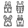 Overalls icons set, outline style