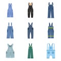 Overalls workwear icons set, flat style