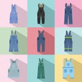 Overalls workwear icons set, flat style Royalty Free Stock Photo