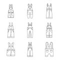 Overalls workwear icons set, simple style