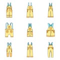 Overalls workwear icons set vector color