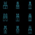 Overalls workwear icons set vector neon