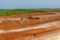 Overburden works. Clay mining process. drone photo.