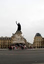Overcast day with people standing near Place de la Republique,Paris,France,2016