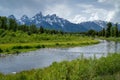 Overcast day at Schwabachers Landing in Grand Teton National Park Royalty Free Stock Photo