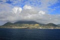 Overcast over island volcano. Saint Kitts, Federation Saint Christopher and Nevis