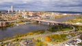 Overcast skies open for a moment to light the Hudson River and Downtown Albany State Capital Royalty Free Stock Photo