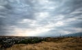 Overcast sky with dark clouds. Dark sky before a thunder-storm. The gray cloud background before rain. Royalty Free Stock Photo