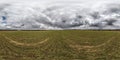 Overcast sky hdri panorama 360 view among farming fields with gray clouds in equirectangular spherical projection, ready for VR AR Royalty Free Stock Photo