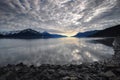 Overcast sky reflecting on water