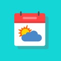 Overcast with sun weather forecast meteo icon vector, sunny day meteorology symbol in calendar sign flat cartoon illustration Royalty Free Stock Photo