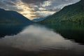 Overcast sunrise over lake Crescent in Washington State